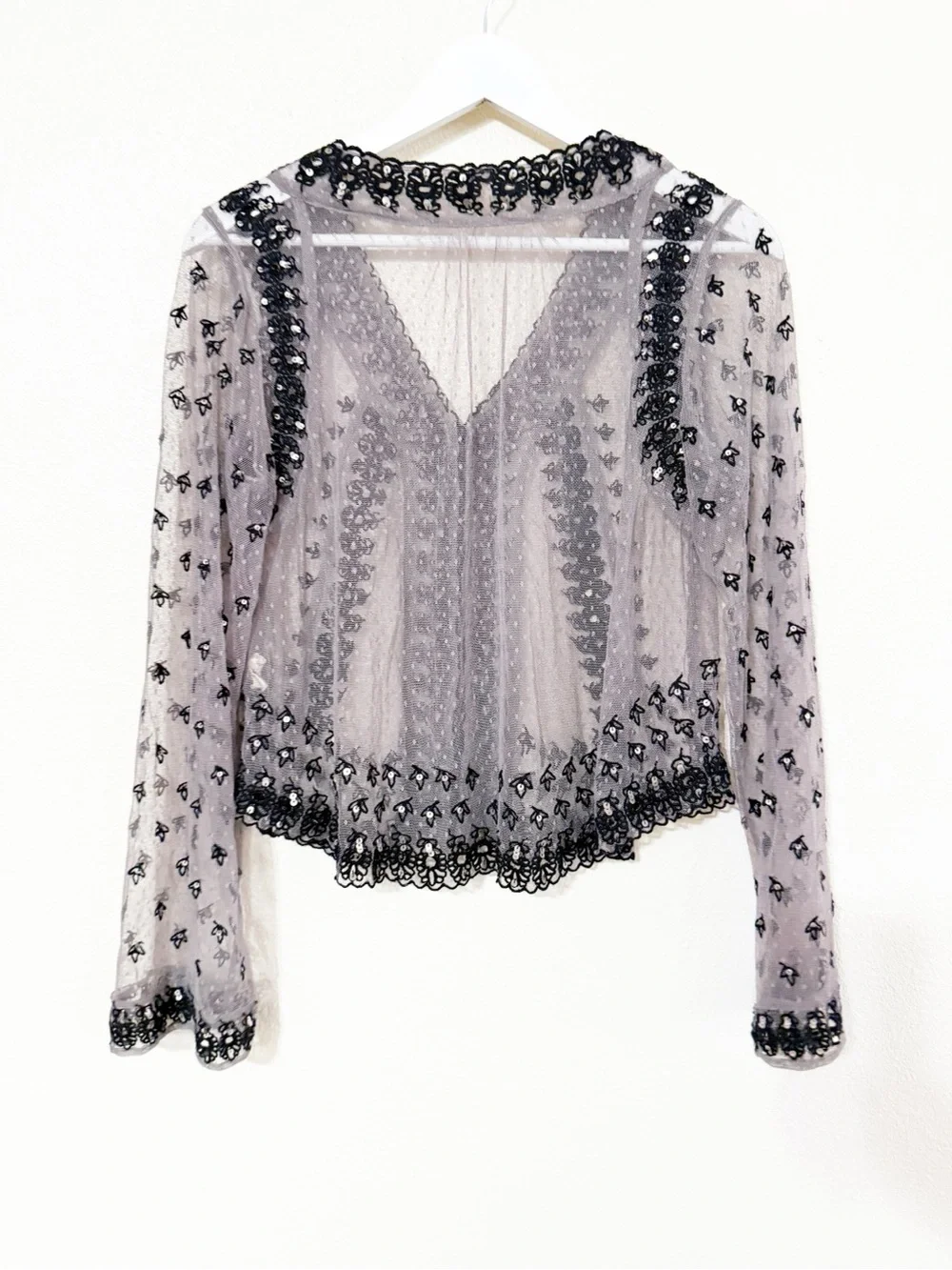 Free People Declan Sequin Sheer Embellished Shirt in Petrified Wood Combo Med